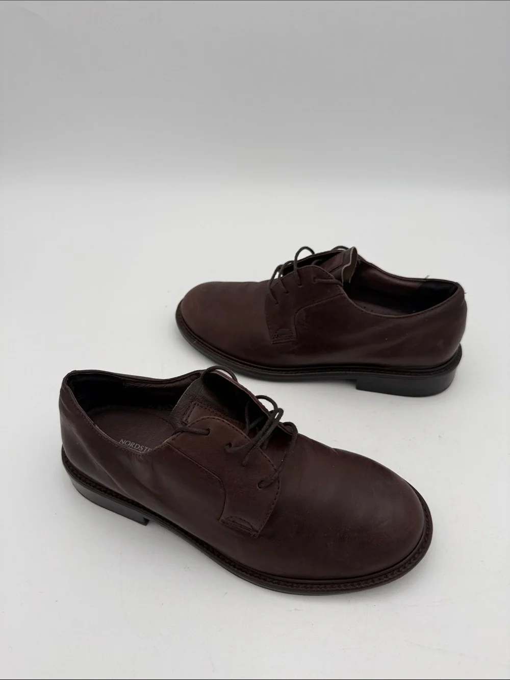 Nordstrom Dark Brown Leather Derby Shoes boys 5M casual school retro comfort